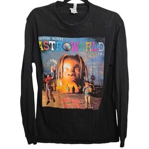 Travis Scott Astroworld Tour 2019 Long Sleeve Graphic T-Shirt Mens Medium Black